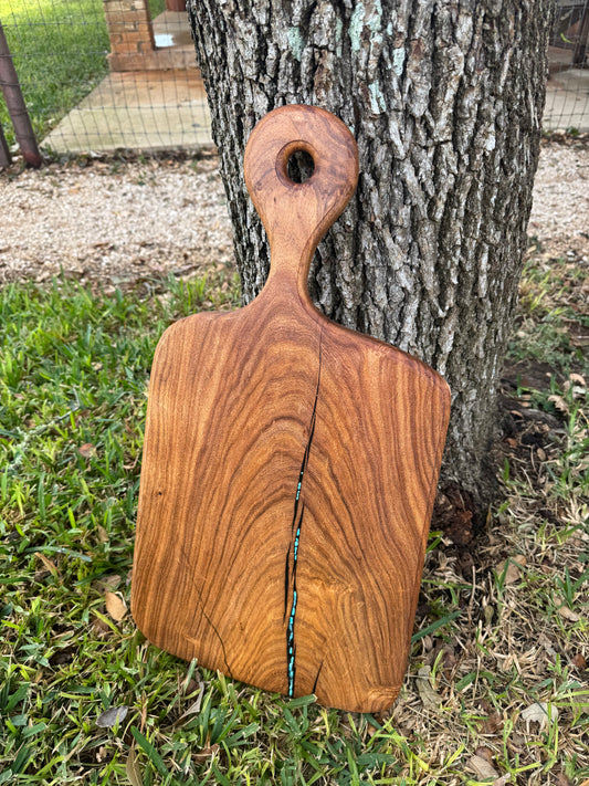 Mesquite Charcuterie Board with Turquoise Inlay